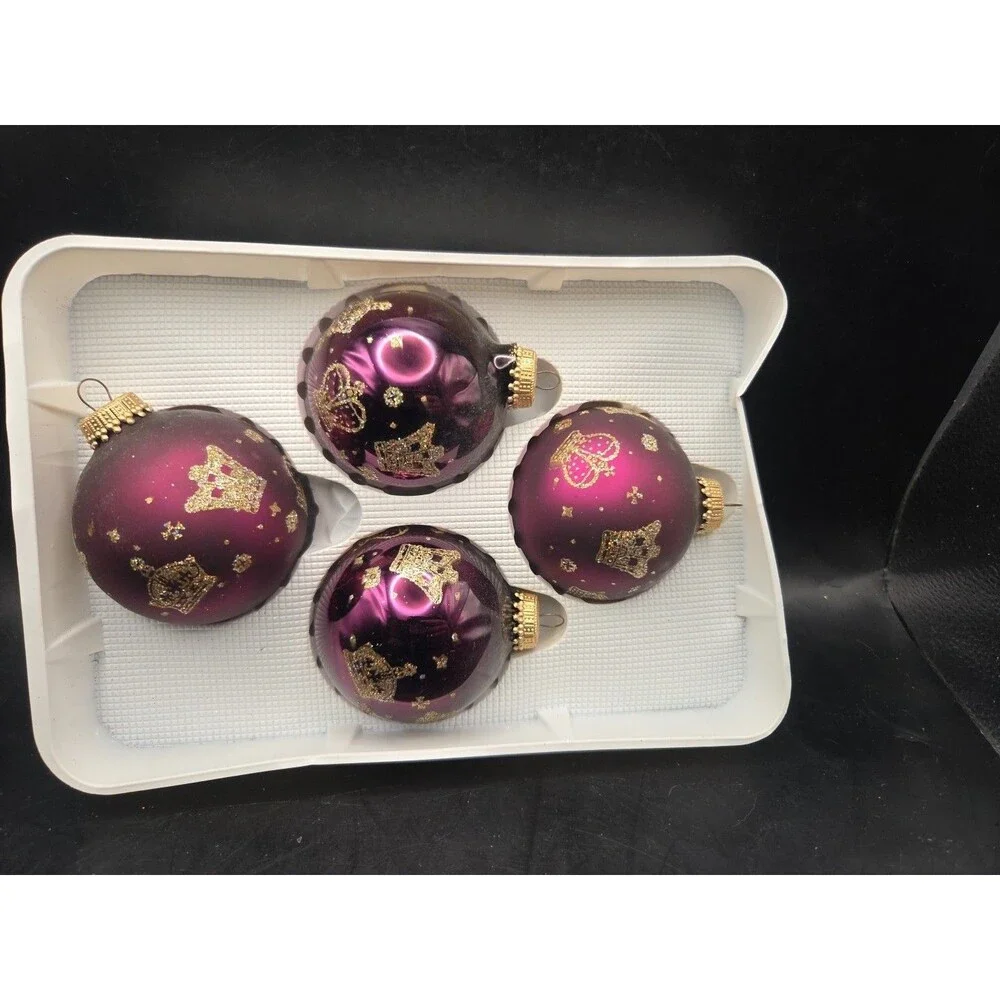 Christmas By Krebs Elegant Glass Purple Christmas Ornaments Crowns Black Cherry